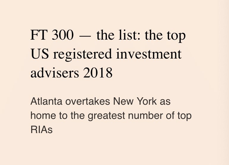 Financial Times Top 300 US Regisetered Investment Advisors 2018