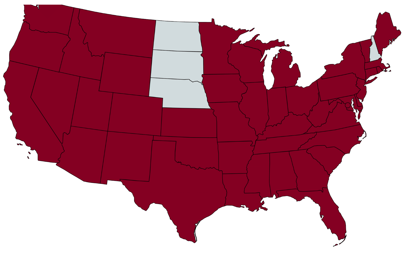The only states in which we do not have clients are Alaska, Hawaii, Nebraska, New Hampshire, North Dakota, and South Dakota
