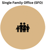 Icon of a family with two adults and two children inside a large beige circle, labeled Single Family Office (SFO) at the top.